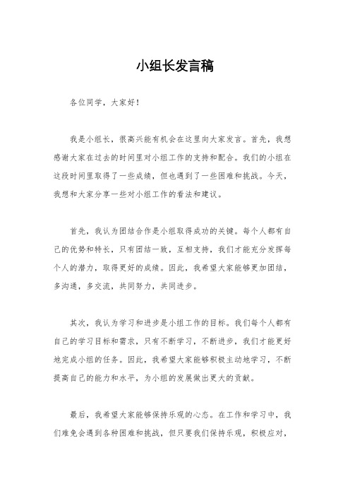 小组长发言稿