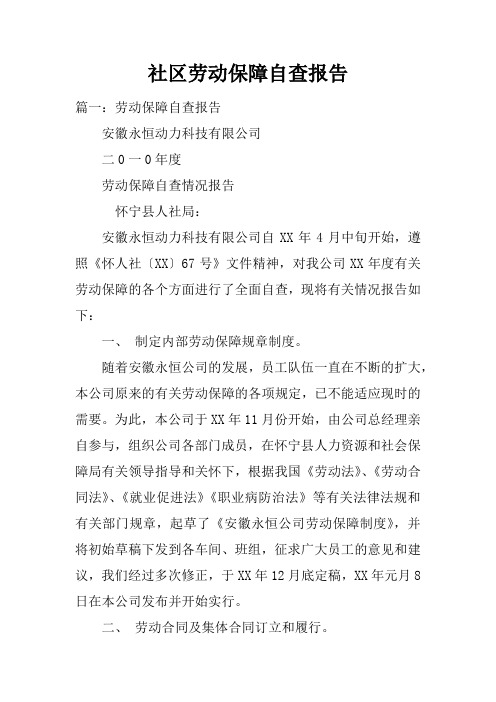 社区劳动保障自查报告doc