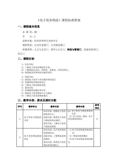 电子商务物流课程教案