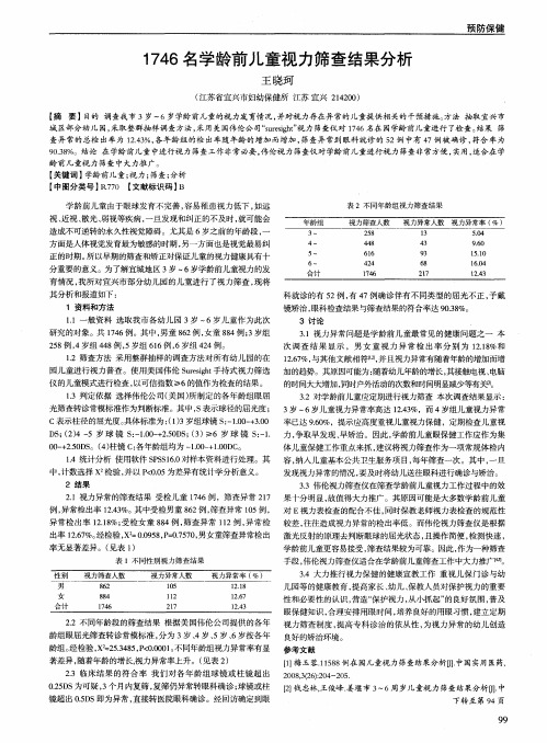 1746名学龄前儿童视力筛查结果分析