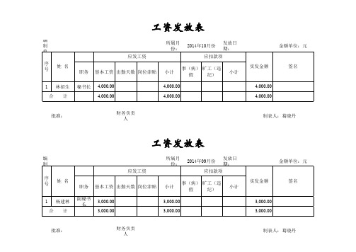 工资表格式范本