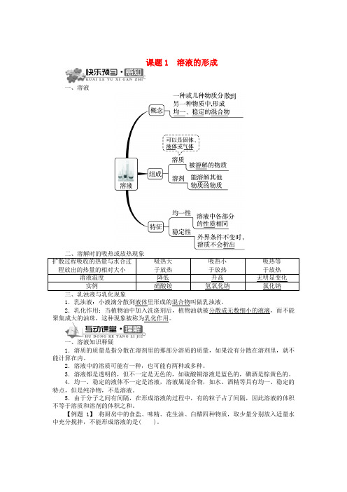 九年级化学下册 第九单元 课题1 溶液的形成同步训练 (新版)新人教版