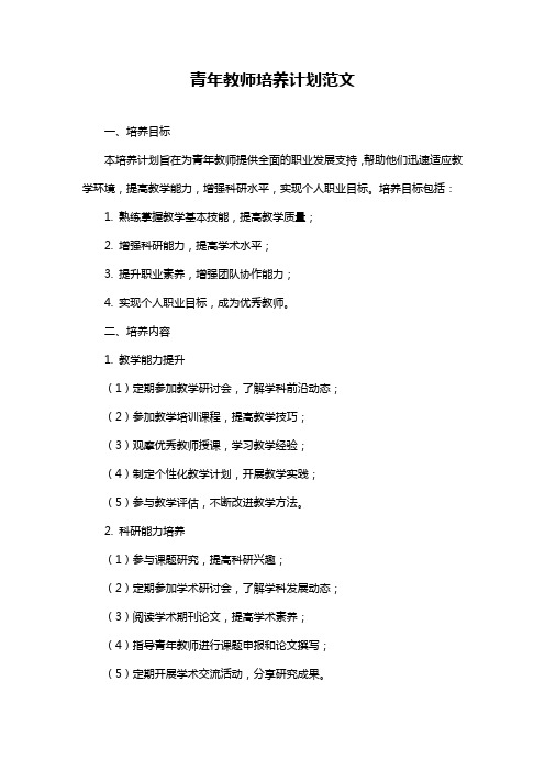 青年教师培养计划范文