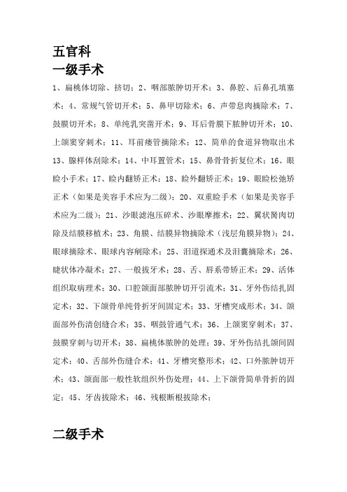 五官科手术分级