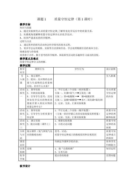 人教版九年级上册化学 5.1 质量守恒律 第一课时教案设计