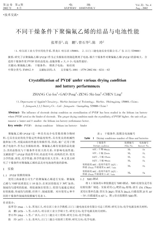 不同干燥条件下聚偏氟乙烯的结晶与电池性能