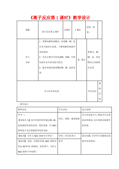 高中化学《离子反应》教学设计-人教版高中全册化学教案