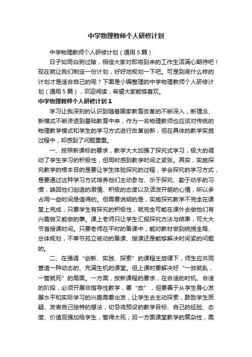 中学物理教师个人研修计划