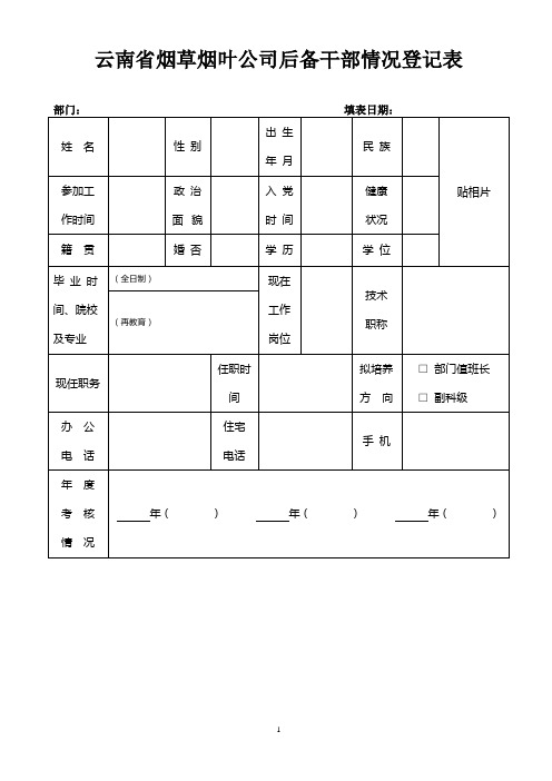 后备干部情况登记表