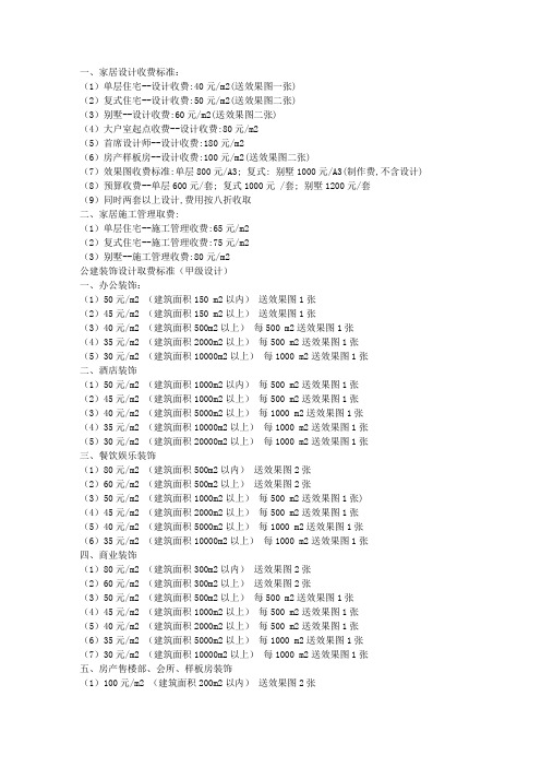 商业室内设计收费标准