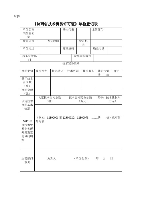 陕西省技术贸易许可证年检登记表doc-附件