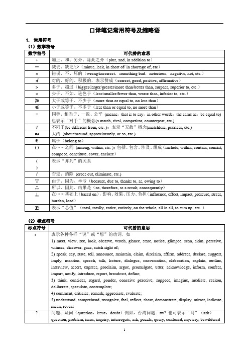 口译笔记常用符号及缩略语-new