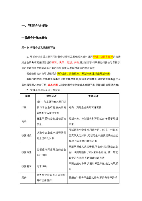 初级管理会计知识点汇总