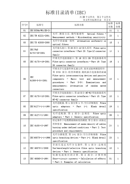 光纤光缆标准目录清单全系列