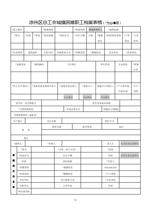  镇困难职工档案表格