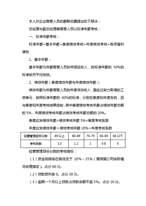 小额贷款公司薪酬考核方法