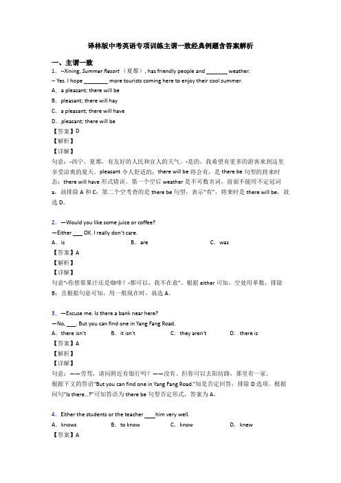 译林版中考英语专项训练主谓一致经典例题含答案解析