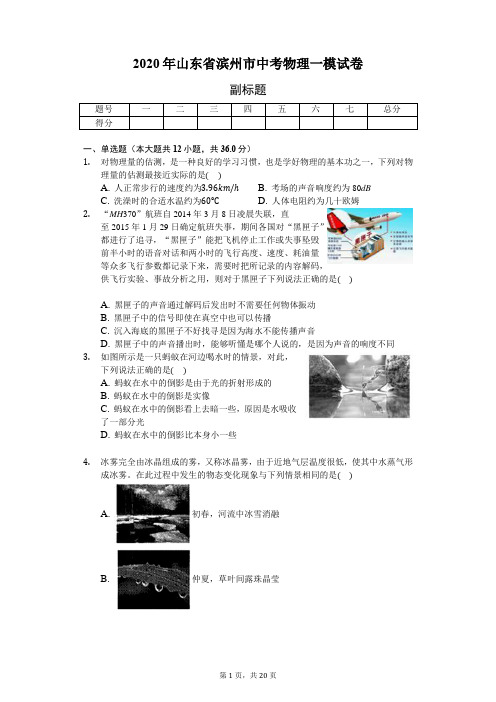 2020年山东省滨州市中考物理一模试卷(含答案解析)