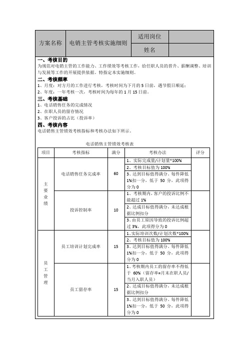 电销管理岗绩效考核方案