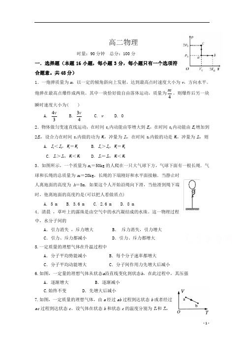 湖南省湘潭市第一中学2020-2021学年高二上学期第三次月考物理试卷