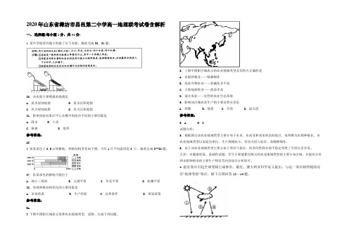 2020年山东省潍坊市昌邑第二中学高一地理联考试卷含解析