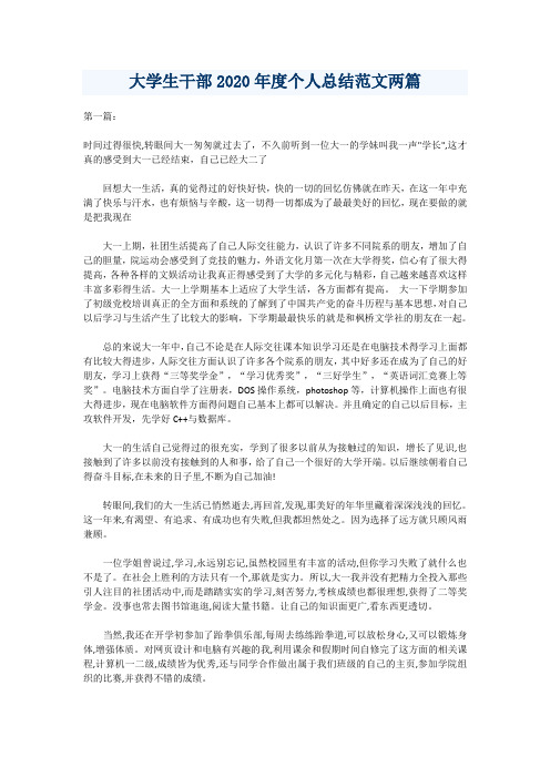 大学生干部2020年度个人总结范文两篇