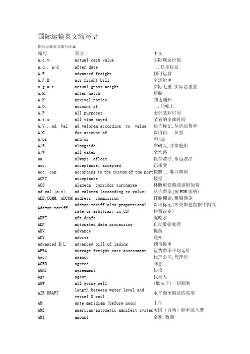 国际运输英文缩写语