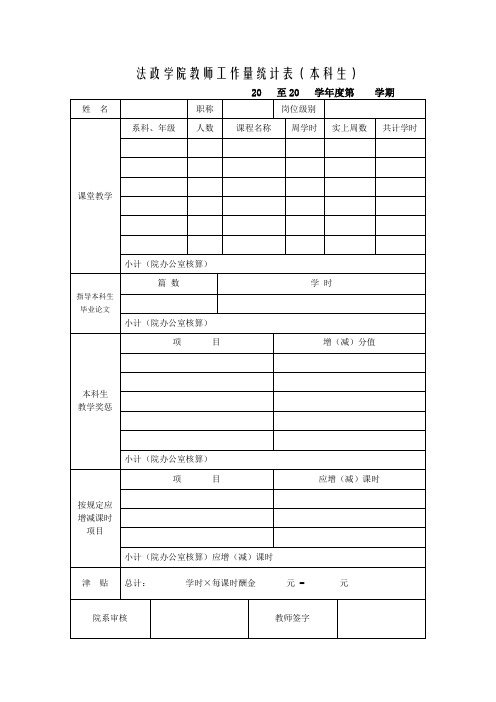 法政学院教师工作量统计表本科生