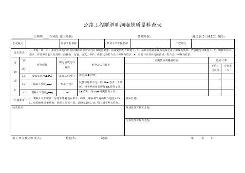 隧道表2  明洞浇筑质量检查表