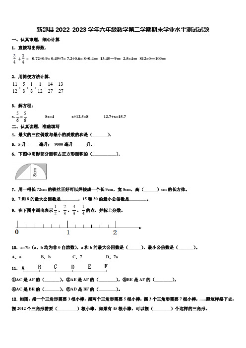 新邵县2022-2023学年六年级数学第二学期期末学业水平测试试题含解析