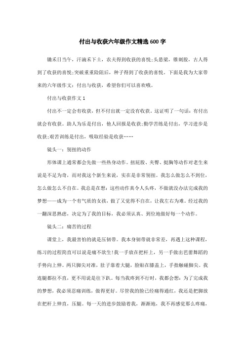 付出与收获六年级作文精选600字