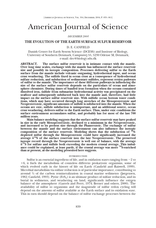 THE EVOLUTION OF THE EARTH SURFACE SULFUR RESERVOIR