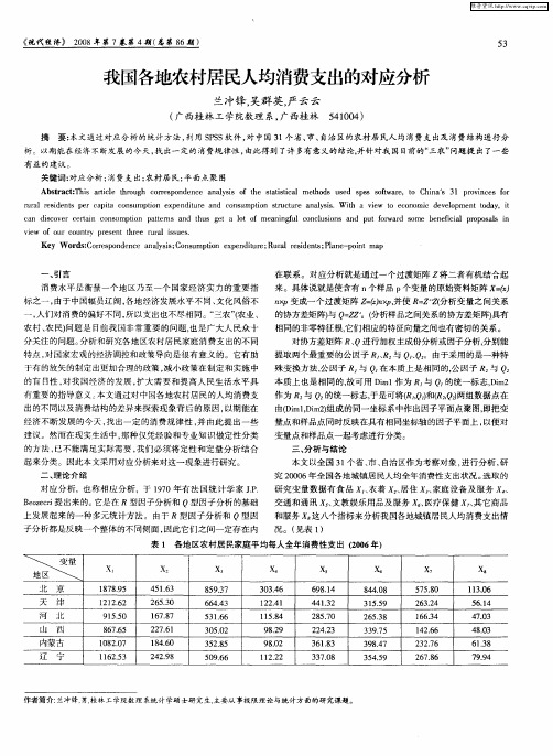 我国各地农村居民人均消费支出的对应分析