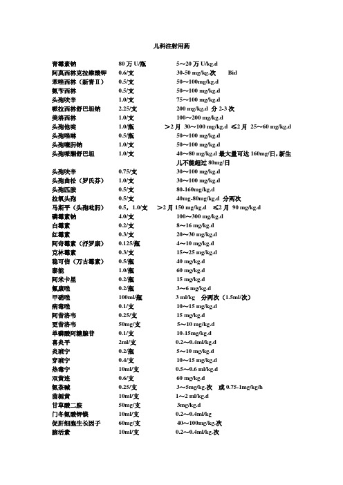 儿科药物计量表