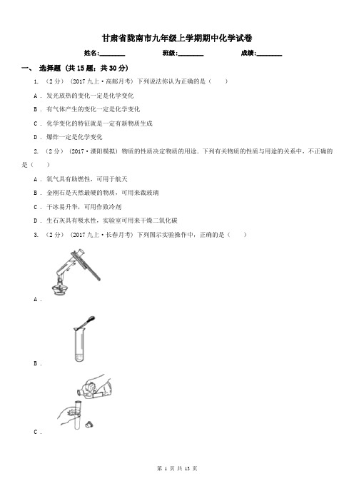 甘肃省陇南市九年级上学期期中化学试卷