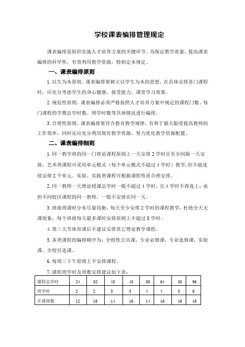 学校课表编排管理规定