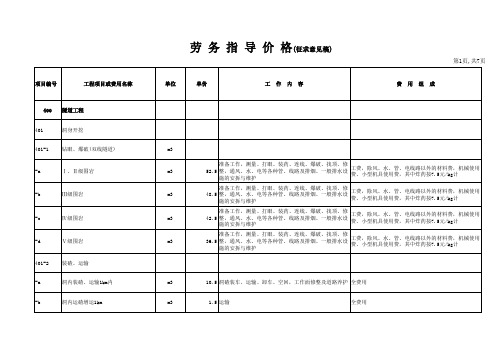 隧道工程劳务分包指导价格