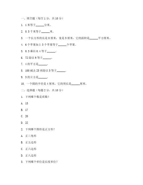 小学生数学报试卷模板