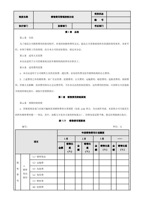 销售费用管理控制办法