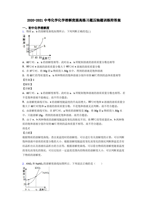 2020-2021中考化学化学溶解度提高练习题压轴题训练附答案