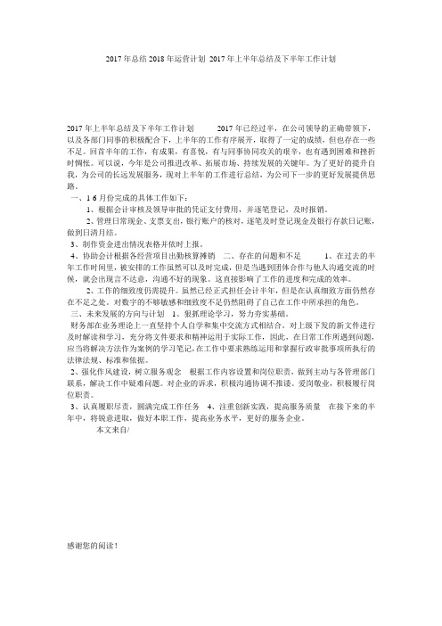 2017年总结2018年运营计划_2017年上半年总结及下半年工作计划