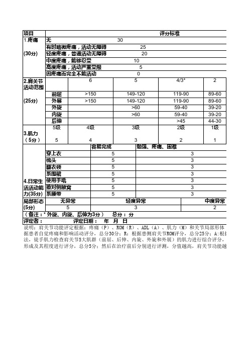 肩关节活动量表