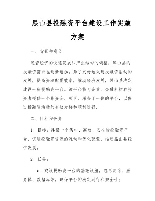 黑山县投融资平台建设工作实施方案