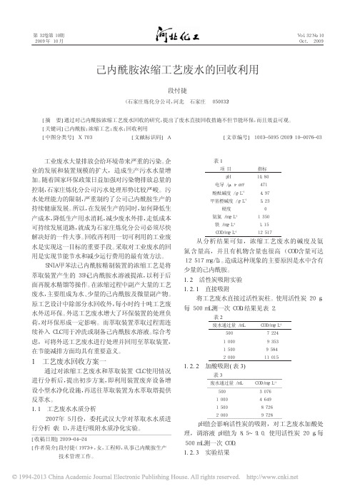 己内酰胺浓缩工艺废水的回收利用_段忖捷