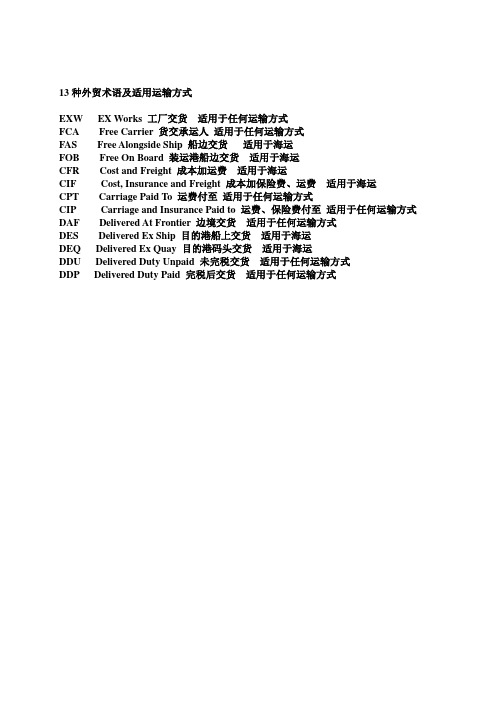 13种外贸术语及适用运输方式