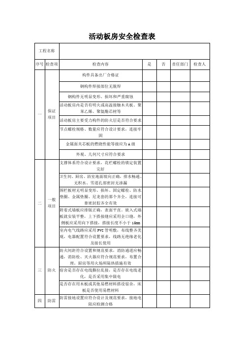 活动板房安全检查表