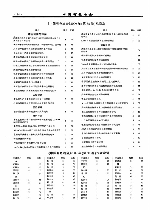 《中国有色冶金》2009年(第38卷)作者索引
