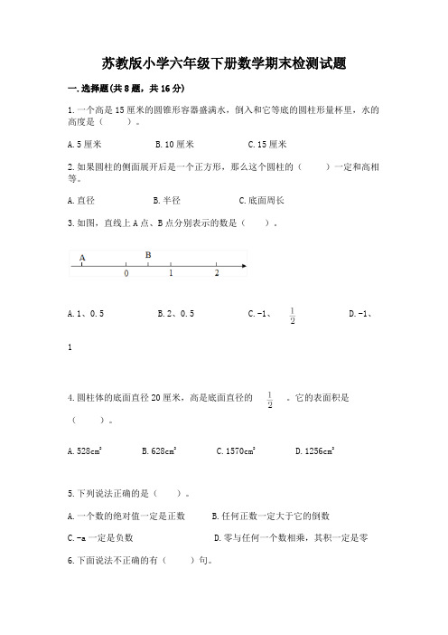 苏教版小学六年级下册数学期末检测试题附参考答案(考试直接用)