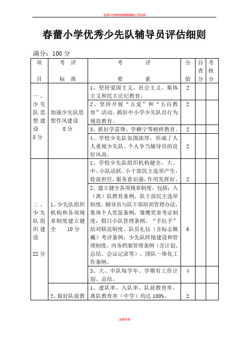 优秀少先队辅导员评估细则