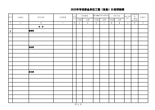 专项资金单位工程(设备)计划明细表Excel详细版